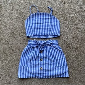 Blue and White Striped Skirt and Tank Top Co-ord Set